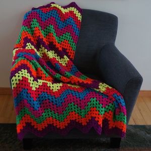 Bright Rainbow Crocheted Blanket/Afghan